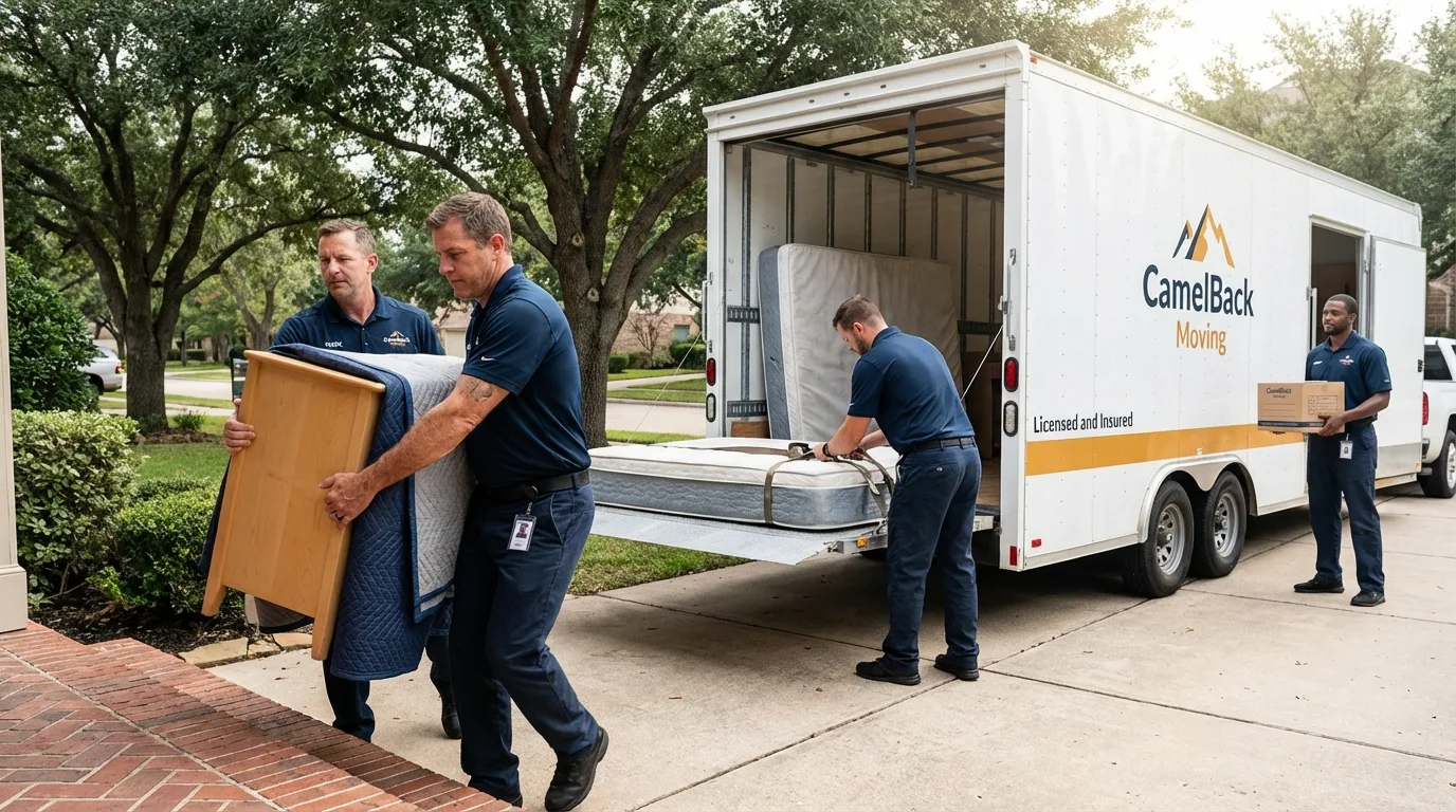 Crew loading residential truck for cross-state move from Midland, NC