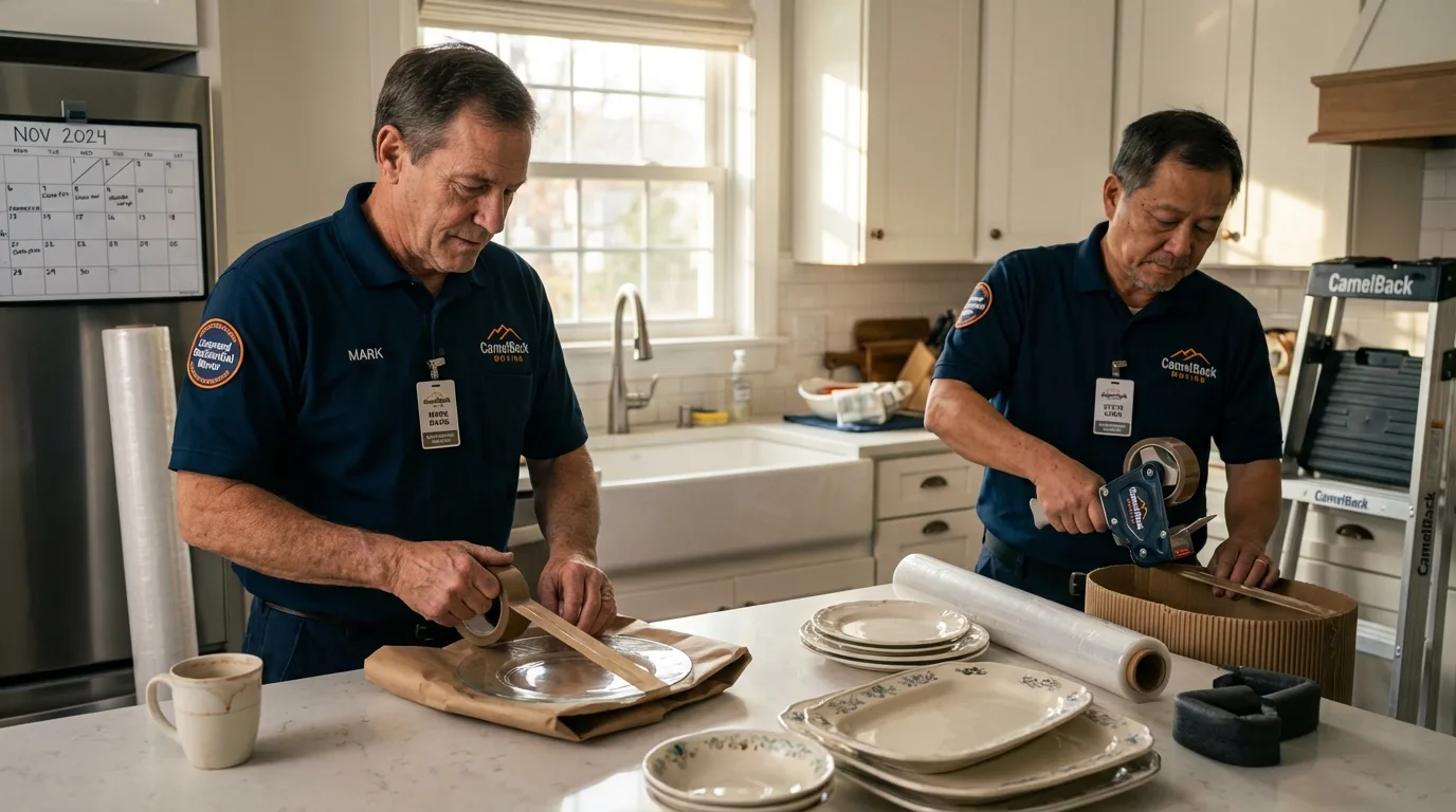 Professional crew packing kitchen dishware in Midland, NC